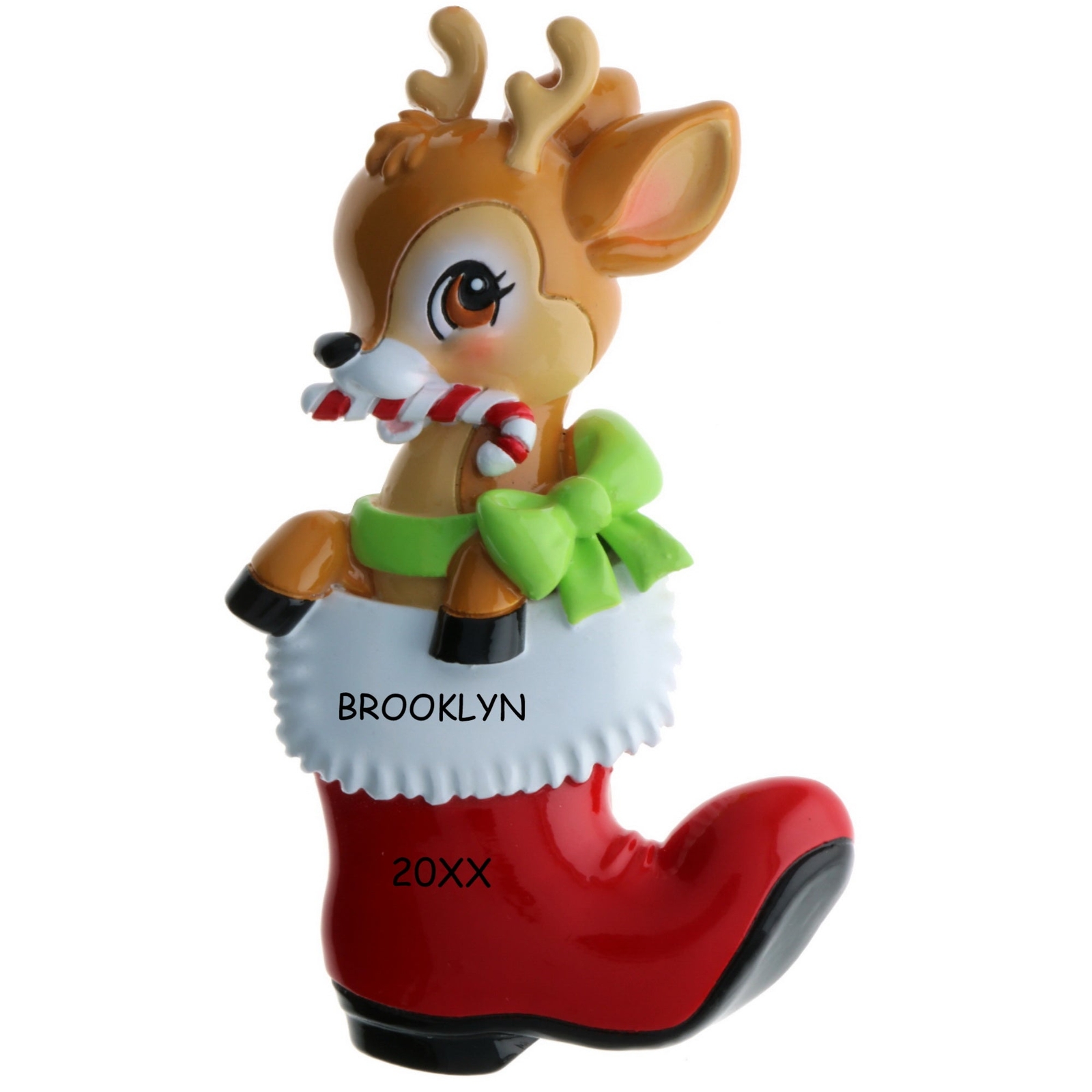 Personalized Baby Deer in Boot Christmas Ornament