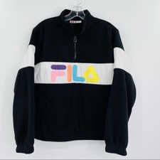 Fila spell out 1/4 zip pull over jacket sweatshirt color block women's size M