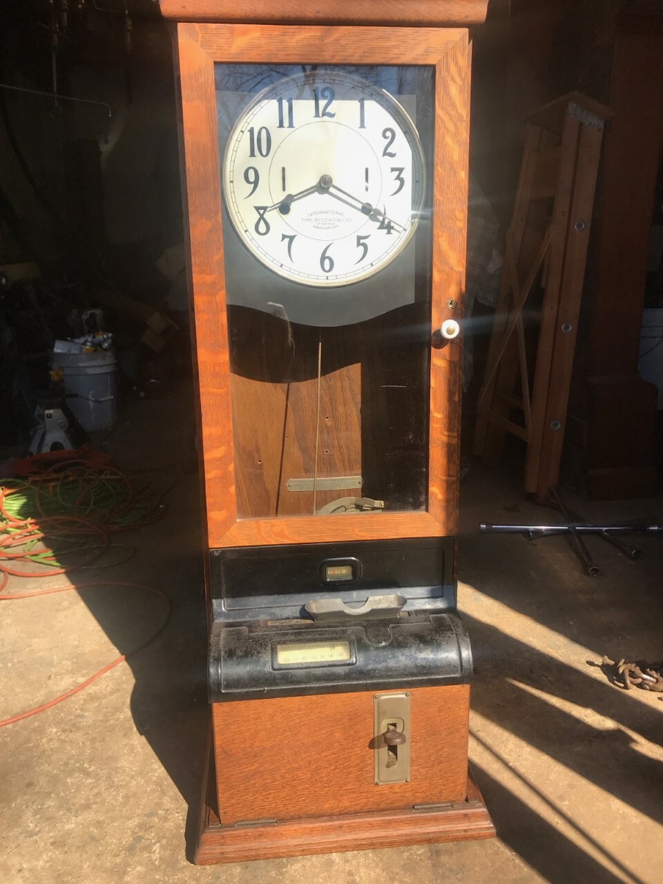 VINTAGE OAK TIME CLOCK eBay