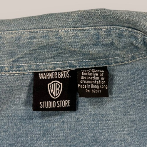 Looney Tunes Warner Bros Studio Store Embroidered Denim Long Sleeve Shirt Men XS - Imagen 5 de 12