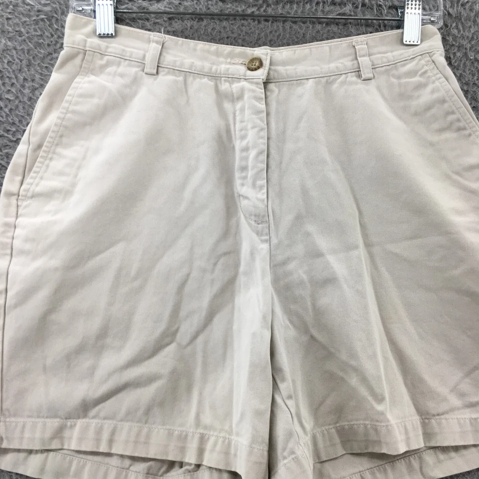 Pantalones cortos chinos Eddie Bauer para mujer 6 (28x5,5 real) beige algodón tiro medio cremallera mosca Foto 2 de 4