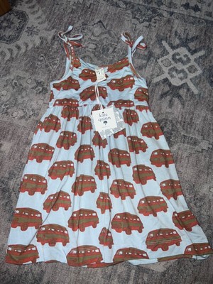 NWT Kate Quinn Spaghetti Tie Strap Dress, Blue with Red Retro Bus Print 18-24M