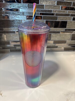 Starbucks Rainbow Kaleidoscope Dome Top Venti 24oz Tumbler Cold Cup W/Straw 2021