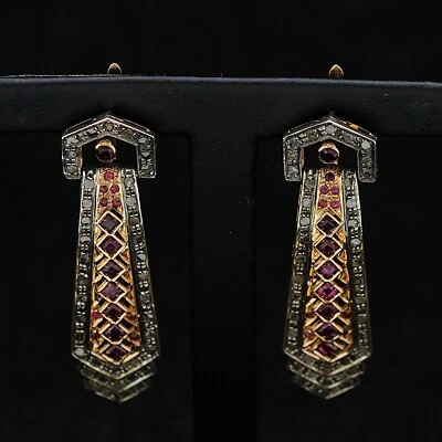 Pendientes Monarch Oro 18Kt Diamantes 1.70 Ct Rubíes 3 Ct - Imagen 1 de 4