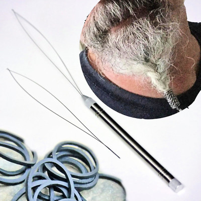 Einfädelhilfe f.Bartperlen Bartschmuck Bartringe Edelstahl+ Ersatzschleife+Gummi