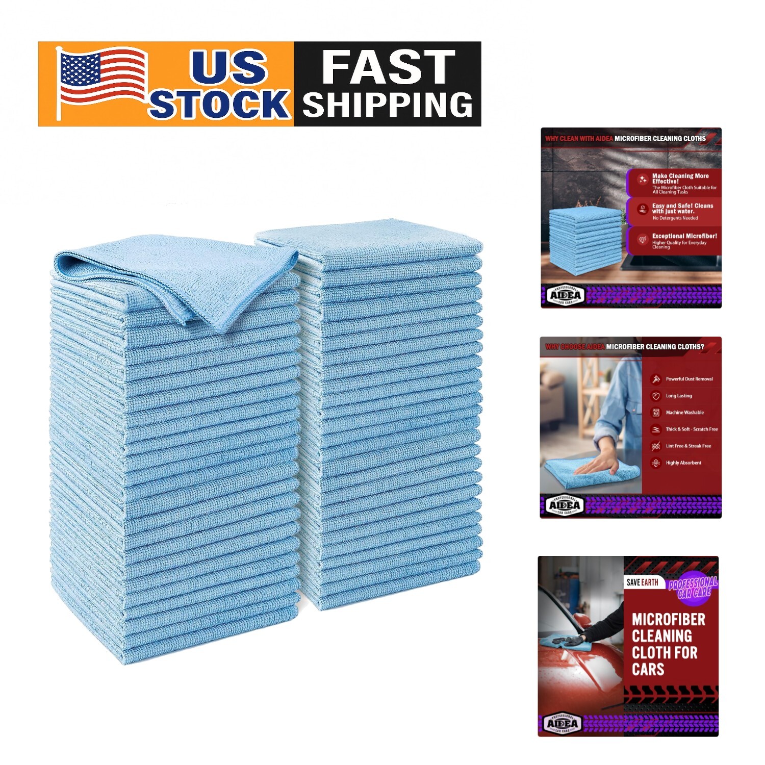 Ultra-Soft 50-Pack 12x12 Microfiber Cleaning Towels for All Surfaces