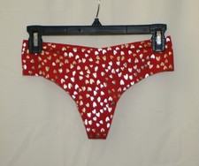 Victoria's Secret Womens Red Gold Heart Thong String Panties Sz L NEW