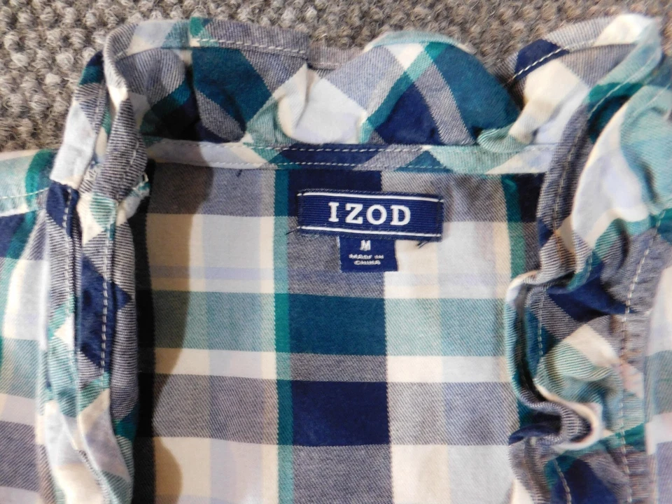 Izod Womens Blouse Medium blue plaid button up classic top casual - Image 4 of 4
