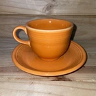 Fiesta Tangerine Orange Flat Cup & Saucer Set Fiestaware Homer Laughlin HLC