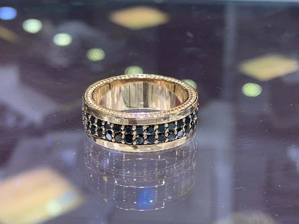 1 CT Round 2-Row Black Moissanite Men's Wedding Ring Band 14K Rose Gold Plated - Image 4 of 4