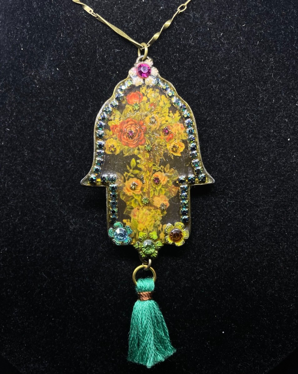 Necklace Hamsa fashion Judaica Michal NEGRIN Crystals flowers made in Israel