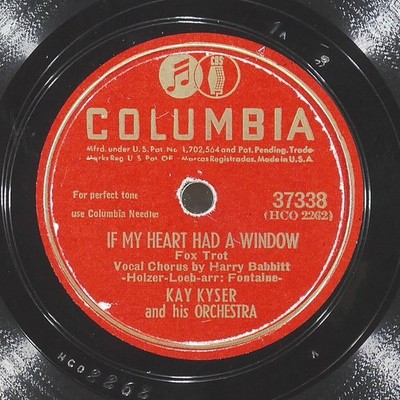 KAY KYSER If My Heart Had Window / Boin-N--Ng COLUMBIA 37338 VG 78 1947 Big Band