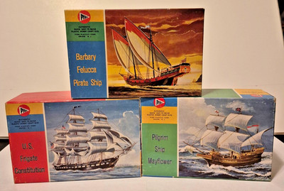 Original 1963 PYRO Model Ship Kits Lot of 3 Mayflower Constution Pirate Ship