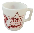Vintage Wyatt Earp Milk Glass Mug Cup Red 1950's Hazel Atlas Western US Marshall