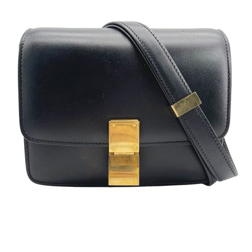Celine Classic Box Small Leather Shoulder Bag Black Used From Japan