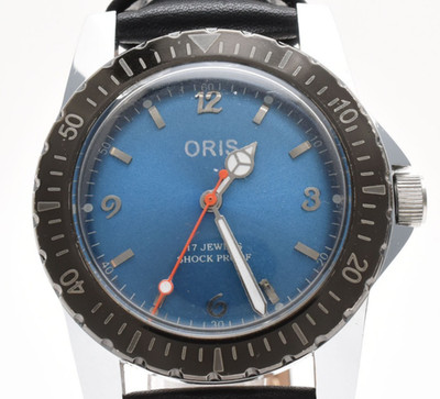 [Exc+5] ORIS 17 JEWELS SHOCK PROOF Vintage  41mm blue dial men s watch JAPAN#146
