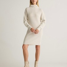 Quince Australian Merino Wool Relaxed Turtleneck Sweater Dress Cream L NWT