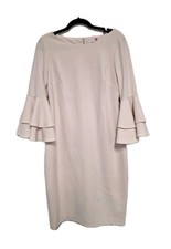 Calvin Klein Dress Womens 10 Pink Bodycon 3/4 Bell Sleeve Stretch Mini Career