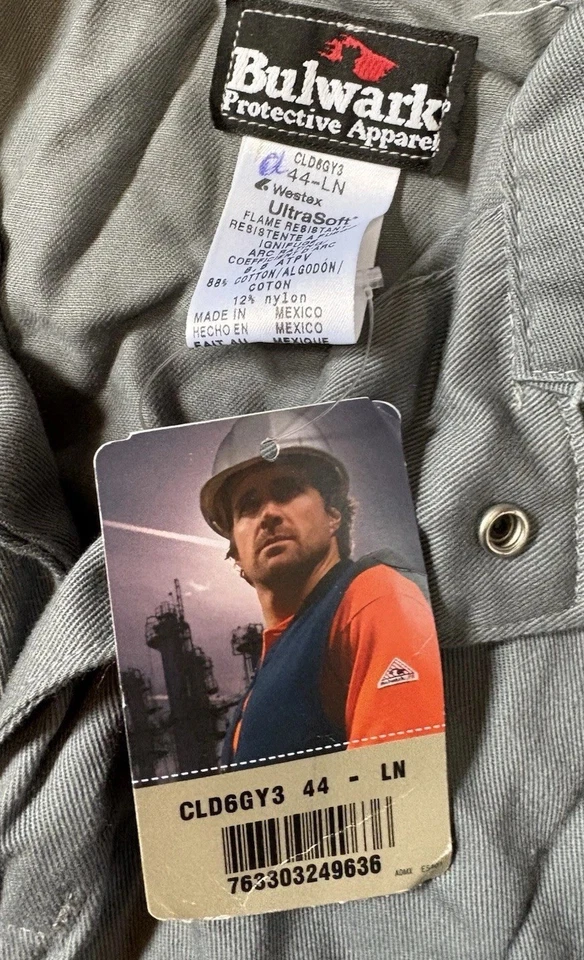 Mono Bulwark FR Westex CLD6GY3 NUEVO CON ETIQUETAS para hombre 44-LN resistente al fuego 8,6 ATPV gris Foto 4 de 4