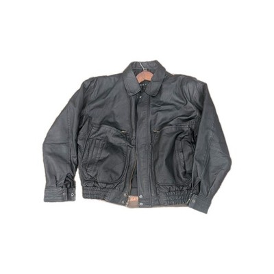 Vtg Context Genuine Leather Distressed Bomber Jacket Men's L Black Biker