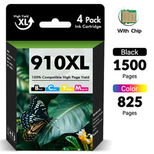 4PACK 910XL Ink Combos W/Chip for HP OfficeJet Pro 8010 8015 8022 8025 8028 8030