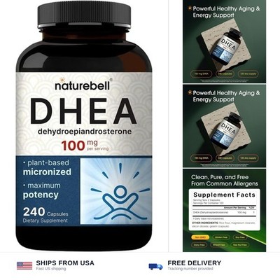 NatureBell DHEA 100mg - 240 Capsules - DHEA Supplement for Energy Levels, Imm...