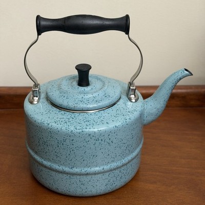 Paula Deen Signature Enamel Speckled Tea Kettle Blue Turquoise Stove Top Teapot