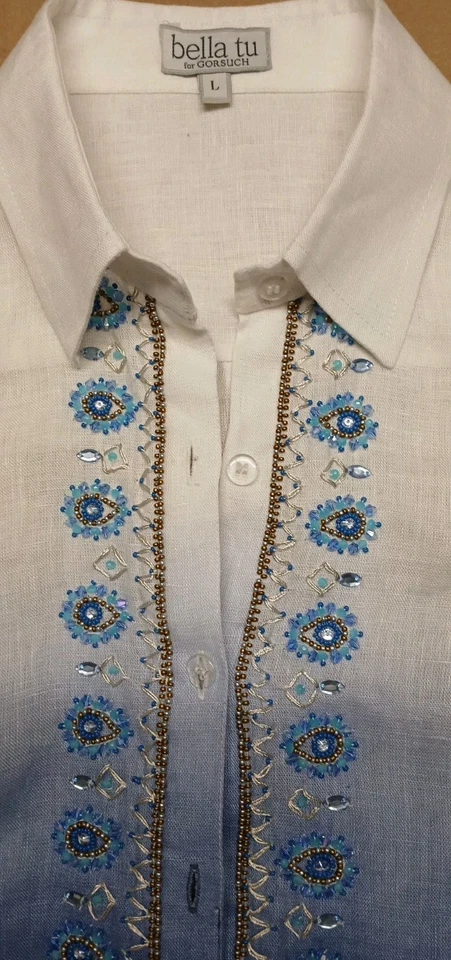 Camisa de manga larga para mujer Bella Tu Gorsuch azul bordada talla grande de EE. UU. Foto 2 de 4