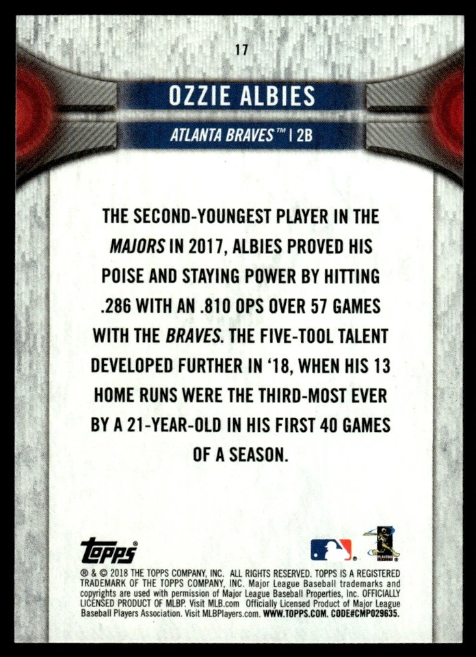 2018 Topps National Baseball Card Day Ozzie Albies Atlanta Braves #17 - Image 2 of 2