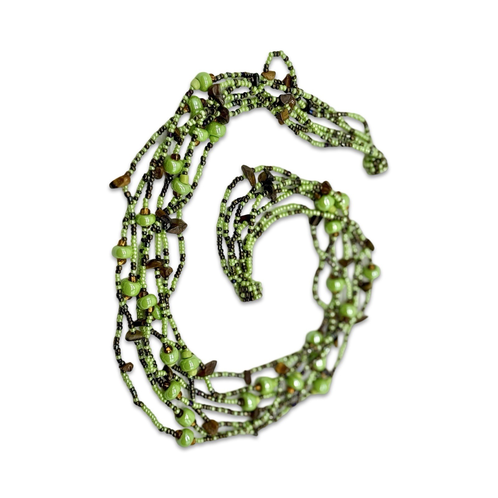 Boho Style Beaded Multi Stranded Bright Green Gla… - image 15