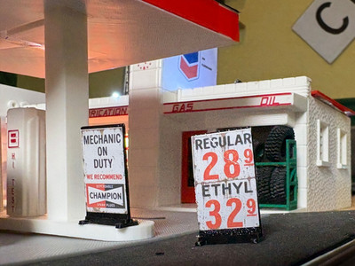 O Gauge (1:48 Scale)Vintage Gas Station Sign Set   By Cinder Shops