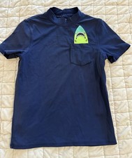 Lands End Boys Blue Shark Swim Rash Guard Shirt Medium