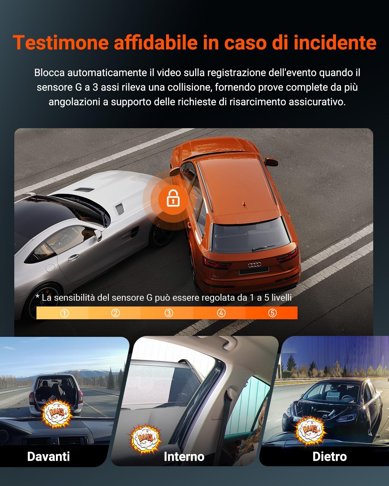 VANTRUE - N4s Tripla Dashcam Auto 2.7k 2.5k 2.5k Anteriore Interno Posteriore 5ghz WIFI - Miniatura 7