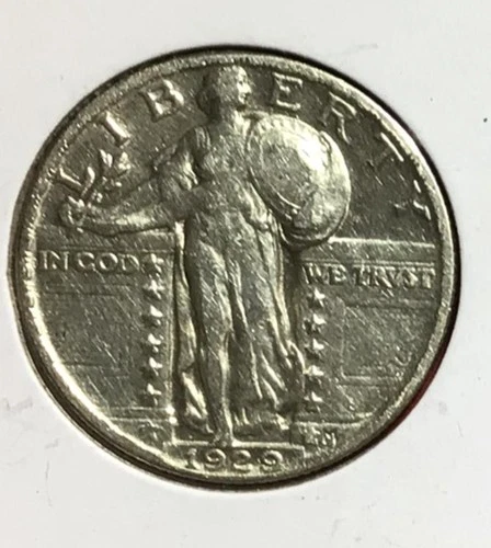 1929 US Standing Liberty SILVER Quarter! "Philadelphia" Mint! XF! Old US Coin!
