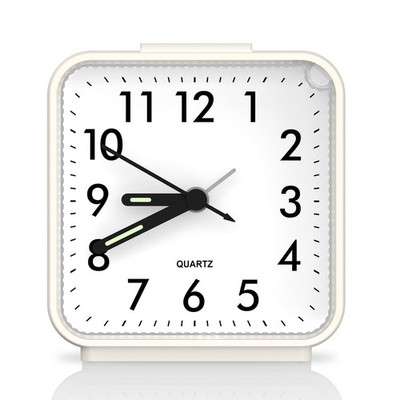 OQIMAX Analog Alarm Clocks, Non Ticking Table Clock with Small, White