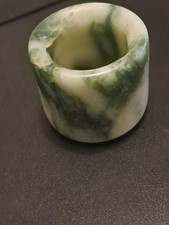 Natural Green Nephrite Jade Archer’s Thumb Ring – Translucent, Polished, Classic