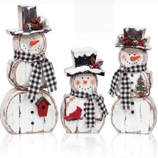 3 Pcs Rustic Christmas Snowman Table Decorations Black Red