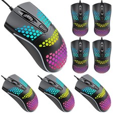8 Pack USB Wired Mouse RGB Lighting Adjustable DPI Ergonomic Optical Office
