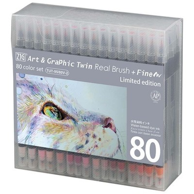 Kuretake ZIG Real Brush + Fine 80 Color Set TUT-95/80V-2 Watercolor Marker Japan