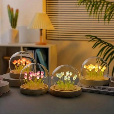 Künstliche Tulpen Nachtlicht Deko Blume LED Tischlampe Schlafzimmer