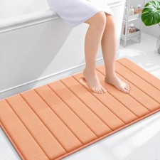 OLANLY Memory Foam Bath Mat 44x24, Super Soft Absorbent 44" X 24", Peach