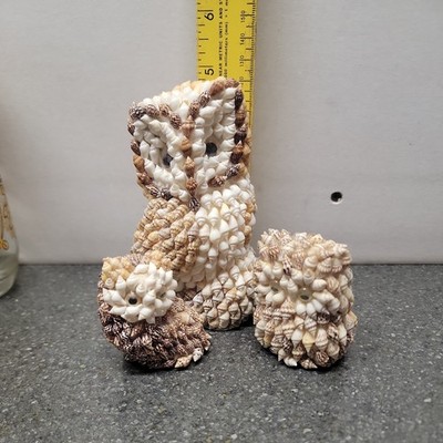 Vintage  Owl  & Owlettes Conch Snail Ocean Shell Nautical Figurine - Phillipines