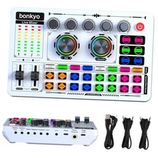 F999 White Live Streaming Sound Card, Professional Audio Mixer, Voice Changer