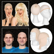 Realistic Beige Latex Bald Cap Costume Accessory with 2 Nylon Wig Caps for