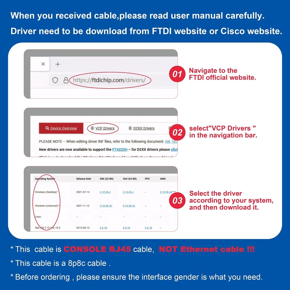 OIKWAN USB Console Cable,USB to RJ45 Cable for Cisco 6 ft, Blue - Image 3 of 4