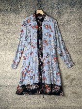 Maeve by Anthropologie Dress Womens 8 Blue Black Floral Long Sleeve Lace-Up Back