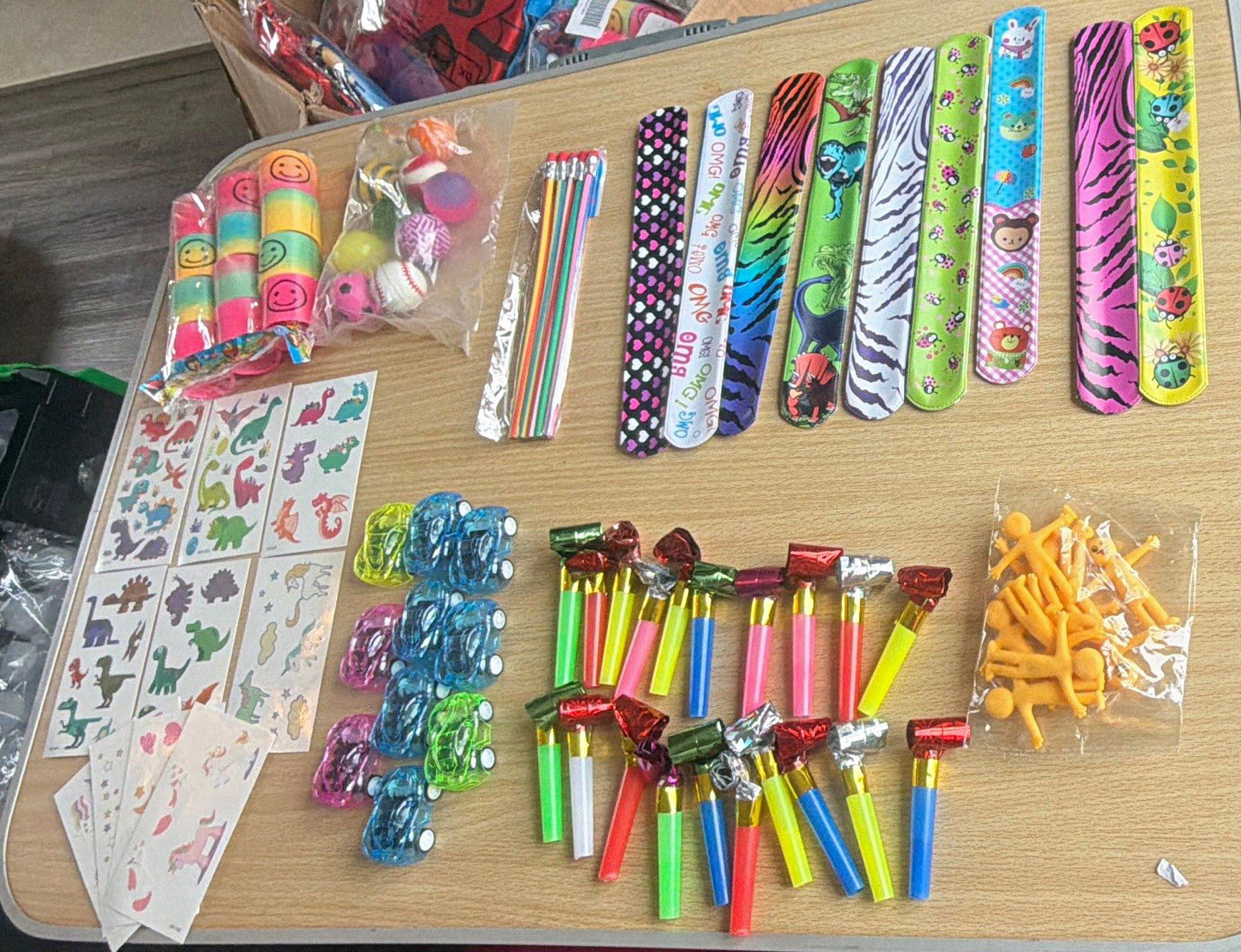Party Bag Fillers Bundle: Temporary Tattoos, Mini Cars, Blowers, Balls, Slinkies