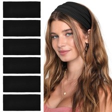 6 Pack Black Wide Non Slip Headbands for Women Soft Elastic Thick Hairbands