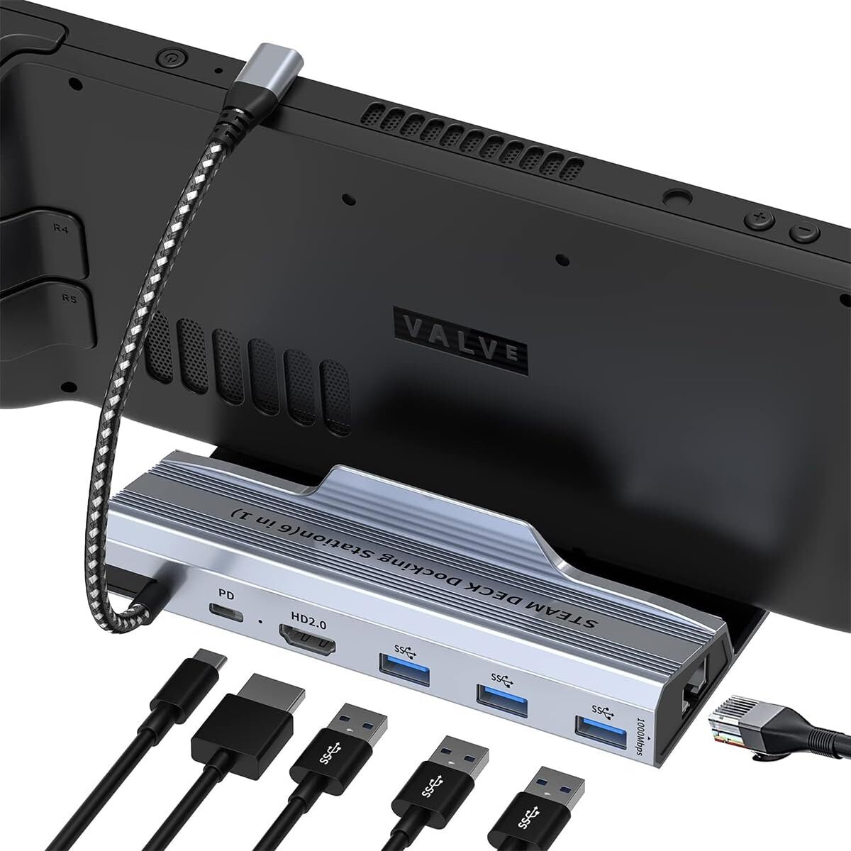 Steam Deck Dock 6-in-1 Docking Station for Steam Deck with HDMI 4K60Hz Gigabi...-image