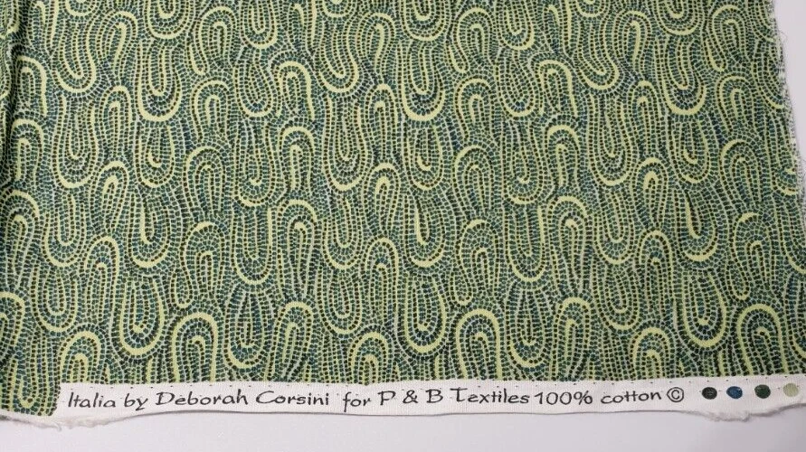 P & B Textiles Fabric 3/4 Yard Italia by Deborah Corsini Green Geometric Design - Image 2 of 4